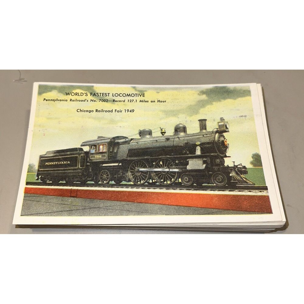 World Fastest Locomotive Pennsylvania Railroad #7002 Chicago Fair Postcard 1949